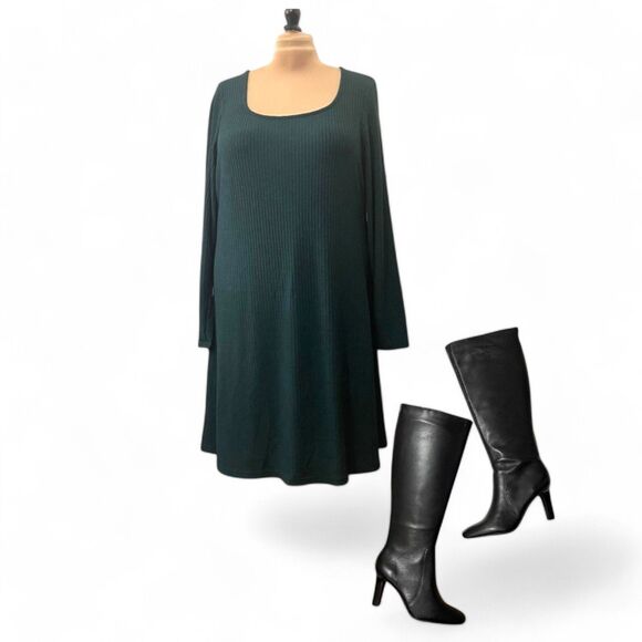 OLD NAVY Fit & Flare Rib-Knit Long-Sleeve Emerald Green Mini Dress, Size XXL - Picture 2 of 9